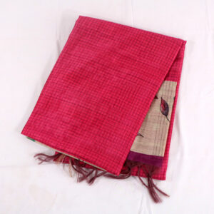 Tussar Chanderi Saree with Floral Border & Check Design
