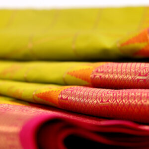 Korvai Semi Kanchipuram Saree with Temple Border & Vaira Oosi Weaving