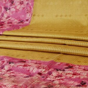 Semi Tussar Silk Saree with Floral Border & Checks Design