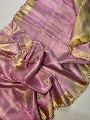 Premium Banarasi Semi Katan Soft Silk Saree with Jaal Weaving and Lace Work Border