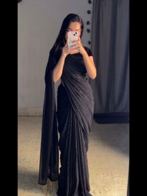 Fur Embossed Georgette Saree Fur Lined Luxurious Winter Elegance