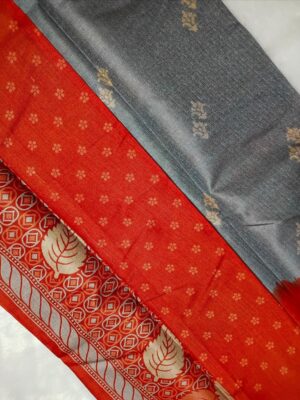 Elegant Khadi Silk Saree in Blue with Big Leaf Motifs and Yellow Contrast Border