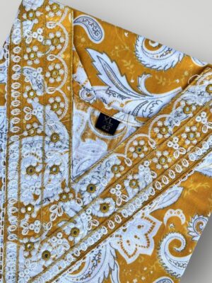 Mustard Yellow Flower Printed Cotton V-Neck Kurtis Vibrant Floral Elegance