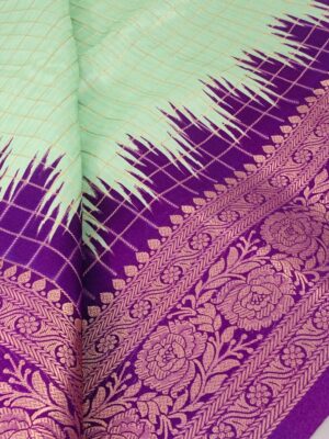 Luxurious Banarasi Silk Gadwal Pattu Saree in Pista with Temple Design and Resham Tassel Border