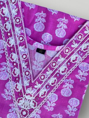 Pink Floral Printed Cotton V-Neck Kurtis Vibrant Comfort & Timeless Style