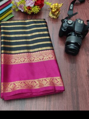 Trending Retta Patta Semi Silk Saree in Vibrant Hues with Contrast Zari Border and Royal Jacquard Pallu