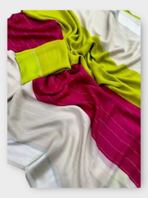 Georgette Saree with Satin Border & Zari Lines All Over Design with Elegant Pallu