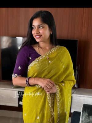 Luxurious Crunchy Silk Fancy Fabric Saree with Contrast Blouse