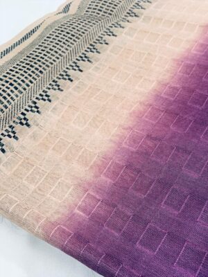 Stunning Handloom Tussar Khadi Saree in Purple with Oxidised Small Border and Temple Weaving