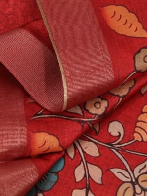 Kalamkari Printed Semi Tussar Saree with Zari Woven Border