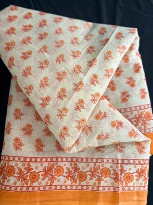 Peacock Printed Pure Cotton Saree with All Over Design