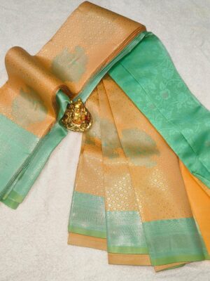 Semi Soft Silk Saree with Silver Zari Weaving and Contrast Butta Blouse