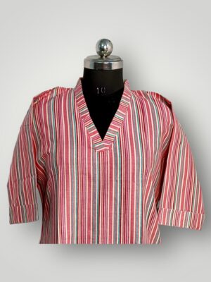 Pink Striped Cotton V-Neck Kurtis Vibrant Style & Effortless Comfort