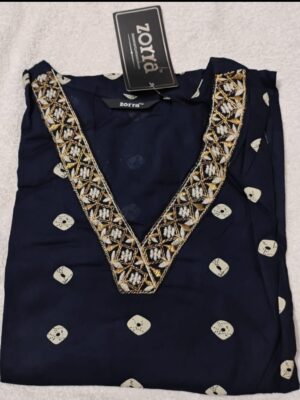 Dark Blue Floral Silk Designer Neck Kurtis Elegant Sophistication & Luxurious Comfort
