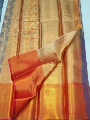 Gold Dual Shade Saree with Full Golden Zari Weaving, Shining Fabric, Contrast Zari Blouse