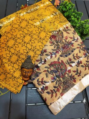 Stunning Pure Cotton Saree with Kalamkari Blouse – Classic Indian Artistry