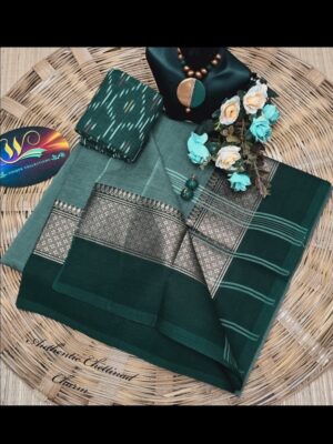 Pure Chettinad Cotton Saree with Kalamkari Blouse in Stunning Hues