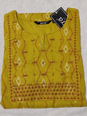Yellow Rhombus Printed Silk Designer Neck Kurtis Vibrant Style & Luxurious Comfort
