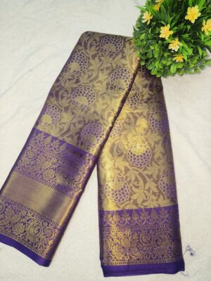 Gold Dual Shade Saree with Full Golden Zari Weaving, Shining Fabric, Contrast Zari Blouse