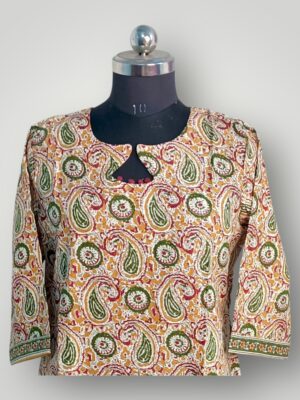 Orange Floral Cotton V-Neck Kurtis Vibrant Elegance & Effortless Comfort