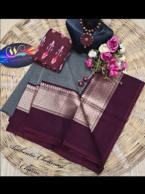 Pure Chettinad Cotton Saree with Kalamkari Blouse in Stunning Hues