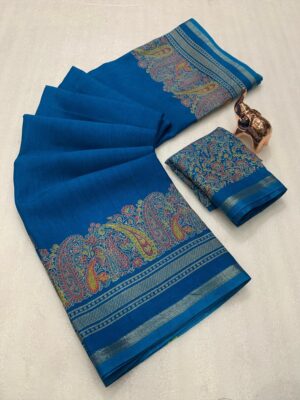 Stunning Pure Soft Tusser Kashmiri Printed Saree with Rich Pallu and Fancy Golden Border