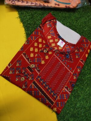 Exquisite Patola Silk Popcorn Kurti with Three-Quarter Sleeves and Round Neck