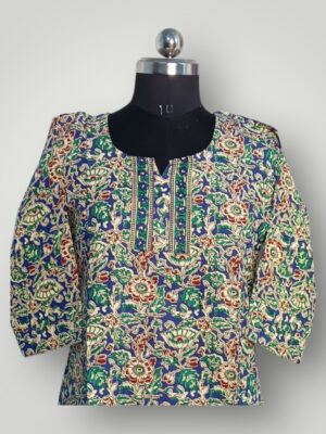 Blue Floral Cotton V-Neck Kurtis Serene Elegance & Effortless Comfort
