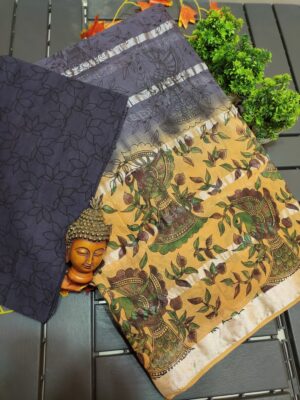 Stunning Pure Cotton Saree with Kalamkari Blouse Classic Indian Artistry