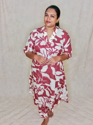 Elegant Brown Rayon Kurti with Floral Print and V-Neck Sophisticated Indian Style