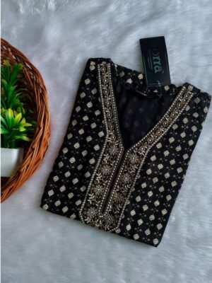 Black Floral Silk Designer Neck Kurtis Timeless Elegance & Luxurious Comfort