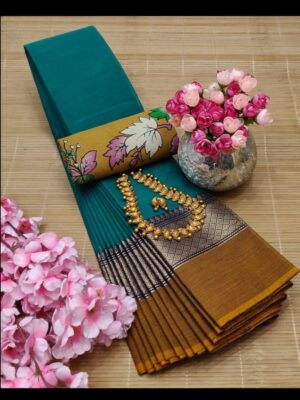 Vibrant Pure Chettinad Cotton Saree with Kalamkari Blouse in Attractive Colors
