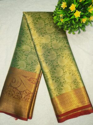 Gold Dual Shade Saree with Full Golden Zari Weaving, Floral Design, Shining Fabric, Contrast Zari Blouse