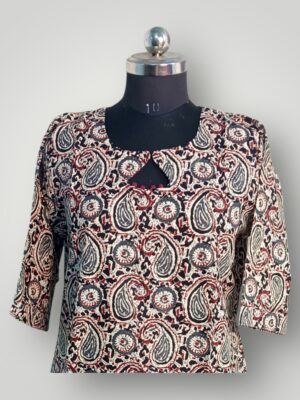 Multi Color Mango Printed Cotton V-Neck Kurtis Vibrant Charm & Effortless Comfort
