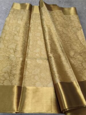 Nita Ambani Golden Katan Silk Saree with Running Blouse Regal Elegance & Timeless Luxury