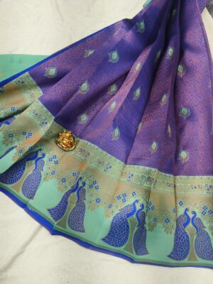 Kubera Pattu Double Peacock Design Saree with Contrast Butta Blouse