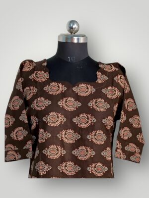 Brown Floral Cotton V-Neck Kurtis Earthy Elegance & Effortless Comfort
