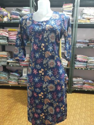 Premium Aiva Branded Floral Liva Certified Kurti with Side Pocket and Sidecut