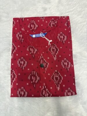 Rani Pink Geometric Block Three-Quarter Sleeve Rayon Kurti