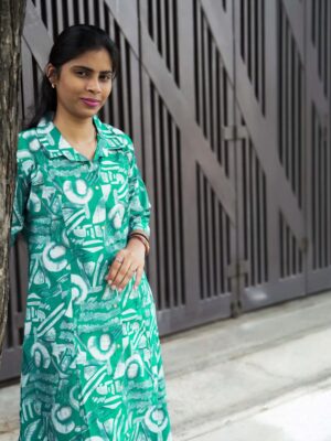 Elegant Multi Color Floral Raw Silk Kurti with Three Quarter Sleeves & Collar Neck