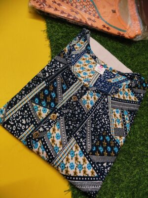 Chic Floral Geometric Silk Popcorn Kurti with Three-Quarter Sleeves and Round Neck