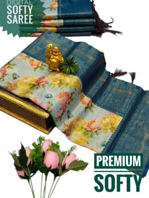 Festive Premium Soft Silk Saree with Copper Zari Weaving & Contrast Blouse
