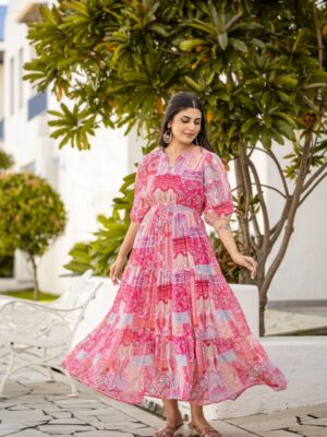 Floral Georgette Kurti with U Neck