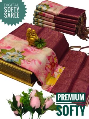 Festive Premium Soft Silk Saree with Copper Zari Weaving & Contrast Blouse