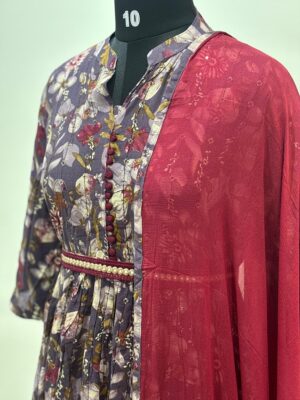 Elegant Anarkali Kurti Set with Heavy Rayon, Sequence Work, and Embroidered Belt