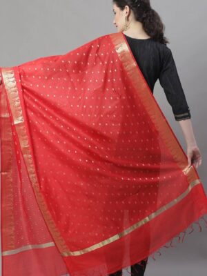 Elegant Red and Gold Toned Sataf Banarasi Dupatta for Women