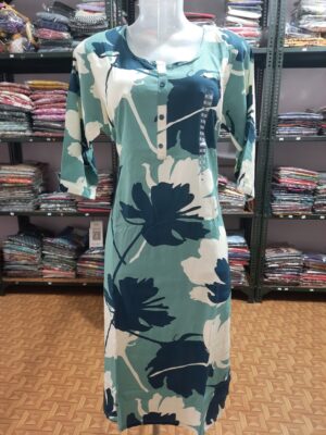 Aiva Branded Floral Designed Liva Certified Kurti with Side Pocket and Sidecut