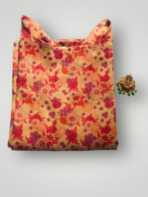 Tissue Leaf Print Kurti with Three Fourth Sleeves & V Neck