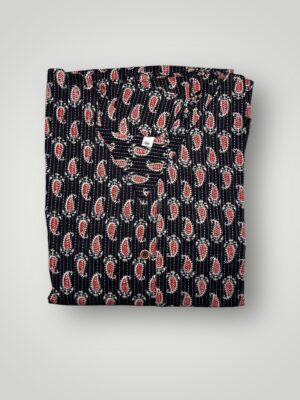 Leaf Print Cotton Kurti with Three Fourth Sleeves & V Neck