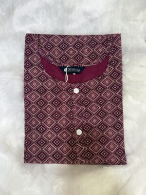 Burgundy Geometric Three-Quarter Sleeve Rayon Kurti